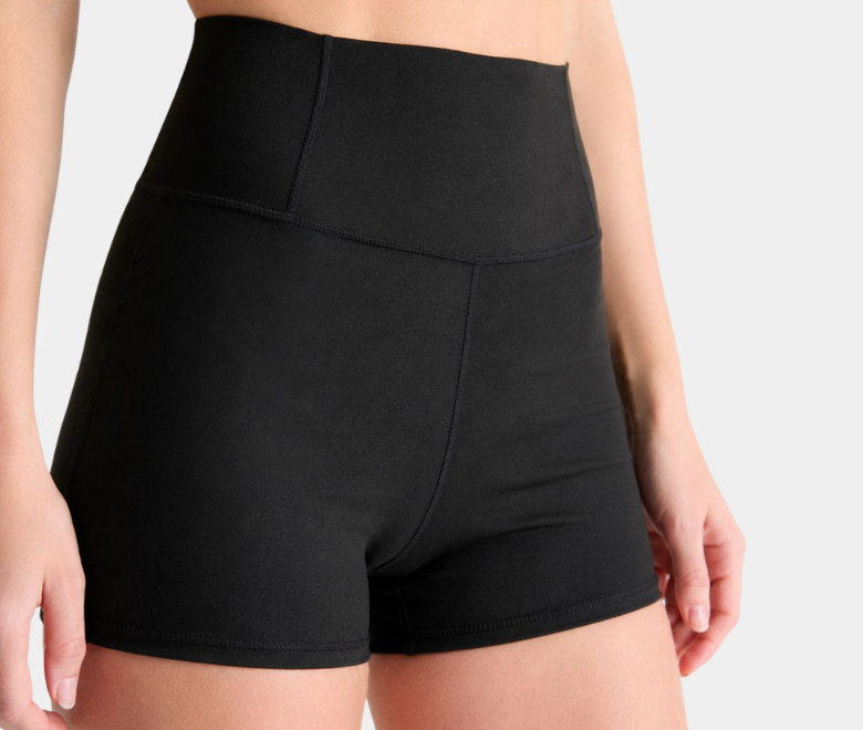 Front view of UnderAustin on body showing its high waist and short-leg cut
