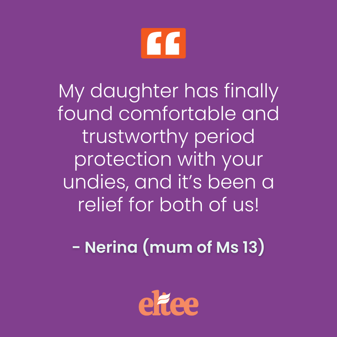 testimonial from mother who gave a review about how she feels our period undies for girls with bumpers are the best option for tween and teen girls.