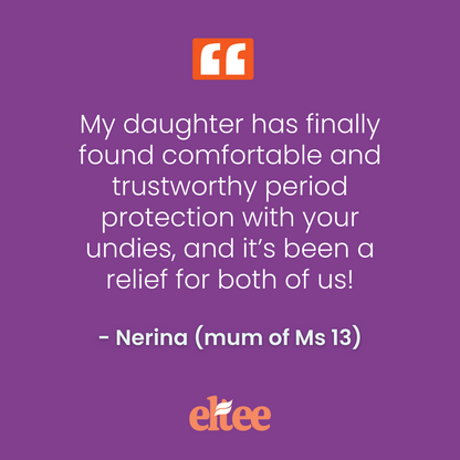 testimonial from mother who gave a review about how she feels our period undies for girls with bumpers are the best option for tween and teen girls.