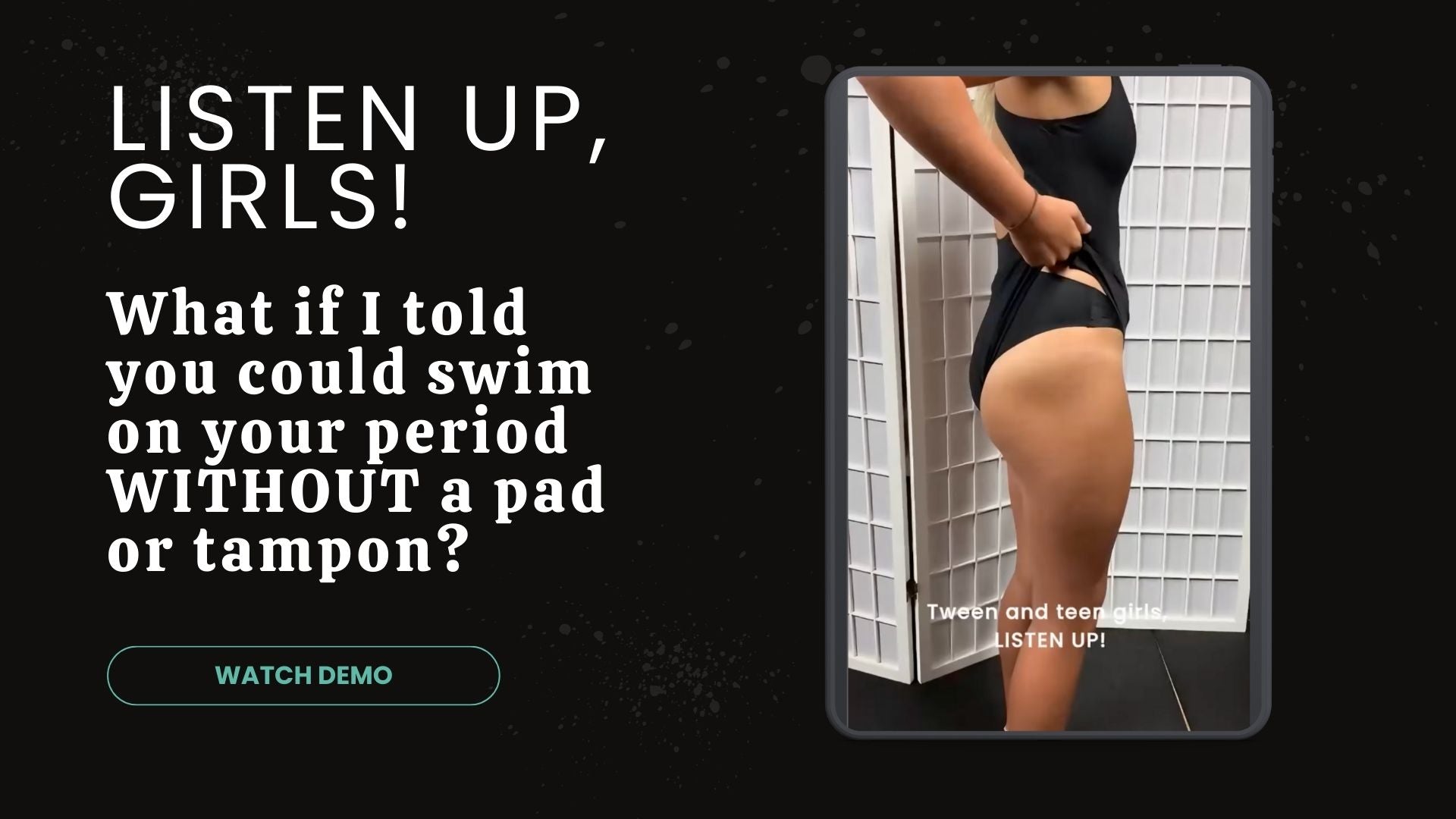 Load video: girls period swim bottoms tween teen product demonstration