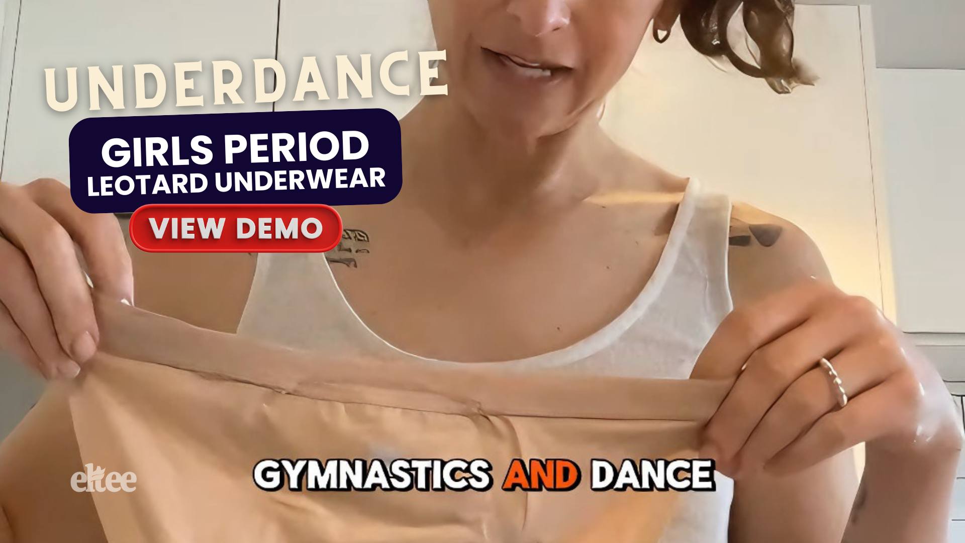 Load video: eltee sydney period leotard underwear demo video